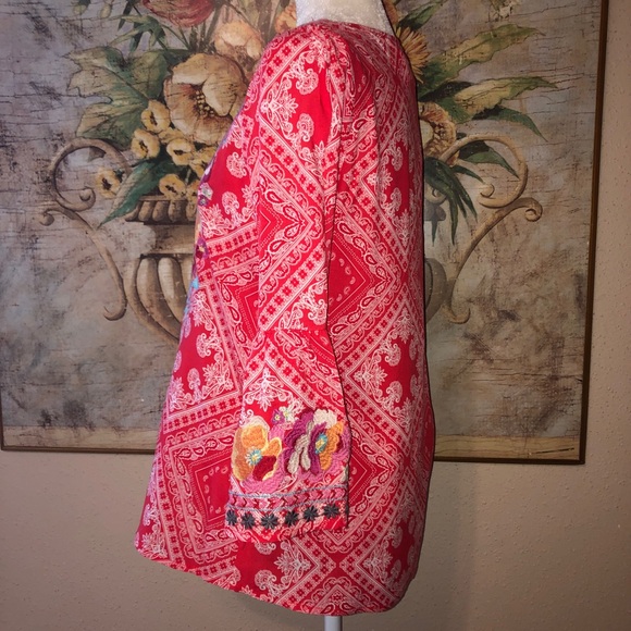 Savanna Jane Pink Bandanna  Print Mexican Embroidered Tunic  Top, Size Small - Picture 7 of 13